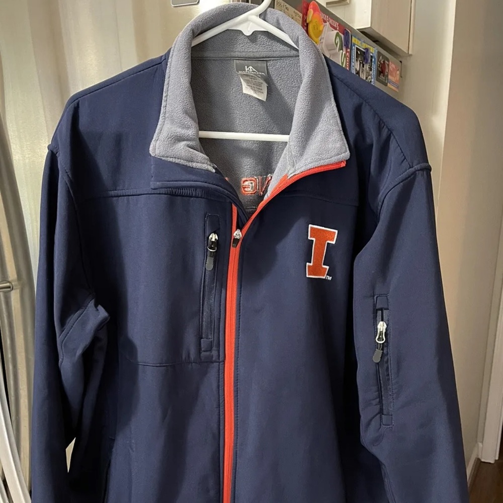 Illinois Fighting Illini Men Lg Embroidered Full Zip Soft Shell Jacket NCAA 68